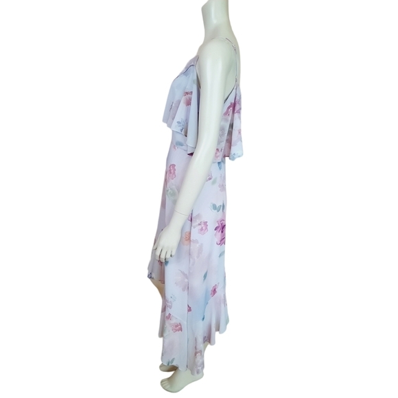 BADGLEY Mischka for Le Tote Dress size 6 Lavender Floral Hi Lo Hem Ruffle Detail - Picture 6 of 11